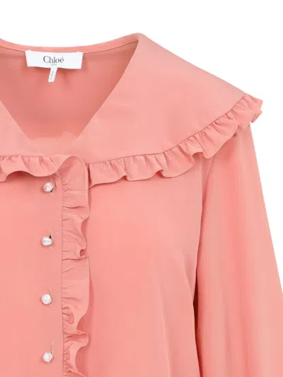 Chloé Bertha-collar Ruffle Button-down Silk Blouse In Pink