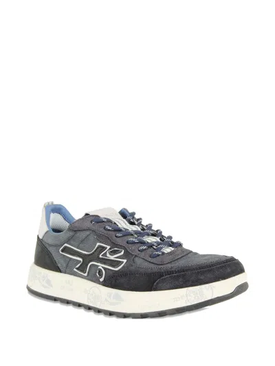 Premiata Layered White Sneakers With Textured Leather And Tpu Overlays In Blue