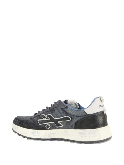 Premiata Layered White Sneakers With Textured Leather And Tpu Overlays In Blue