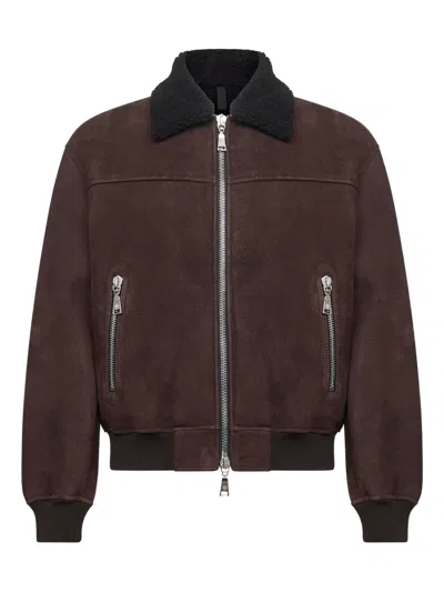Tagliatore Shearling-collar Bomber Jacket In Brown