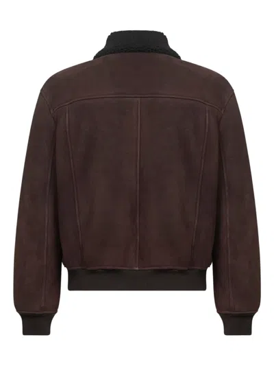 Tagliatore Shearling-collar Bomber Jacket In Brown
