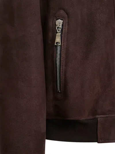 Tagliatore Shearling-collar Bomber Jacket In Brown