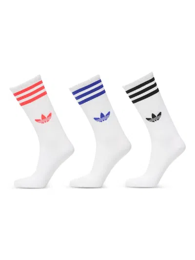 Adidas Originals 3-stripes High Crew Socks (pack Of Three) In White