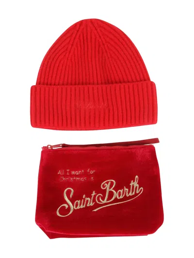 Mc2 Saint Barth Ribbed Velvet Beanie Pouch (set Of Two) In Red