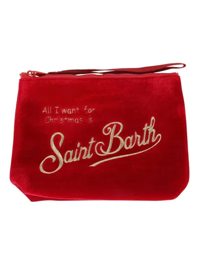 Mc2 Saint Barth Ribbed Velvet Beanie Pouch (set Of Two) In Red