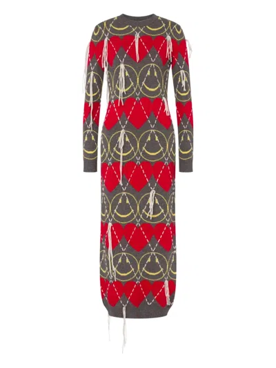 Moschino Heart-pattern Midi Dress In Gray