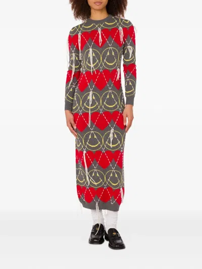 Moschino Heart-pattern Midi Dress In Gray