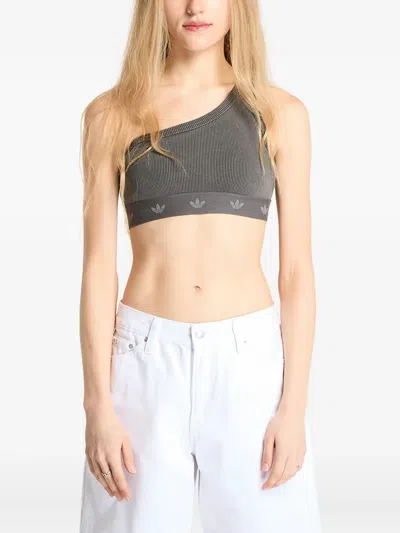 Adidas Originals Ribbed One-shoulder Top In Gray
