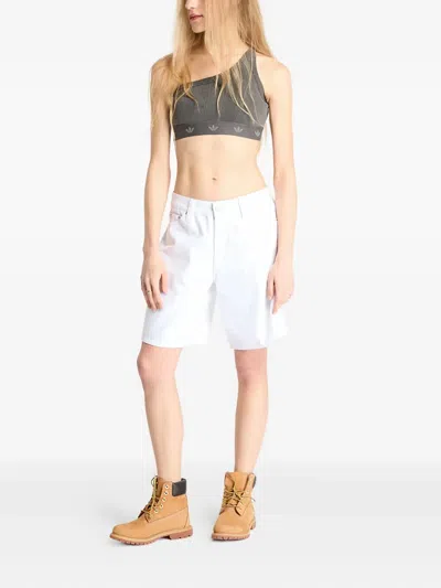 Adidas Originals Ribbed One-shoulder Top In Gray