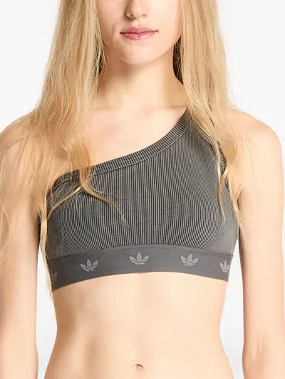 Adidas Originals Ribbed One-shoulder Top In Gray