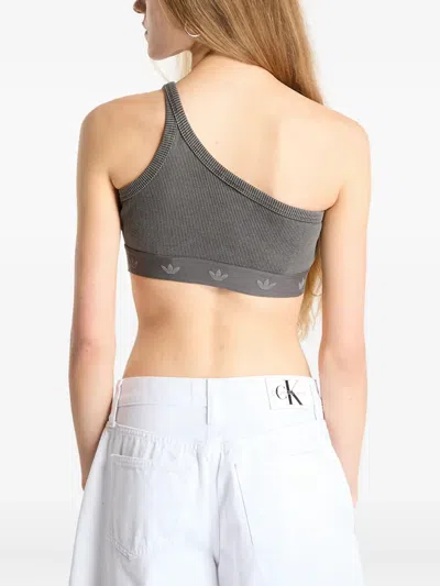 Adidas Originals Ribbed One-shoulder Top In Gray