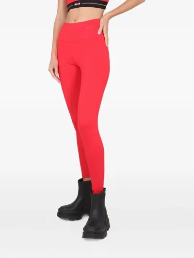 Msgm Logo Leggings With Elastic High Waistband In Pink