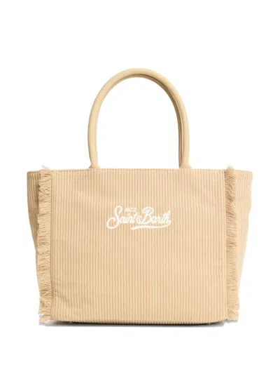 Mc2 Saint Barth Corduroy Fringed Vanity Bag In Neutral