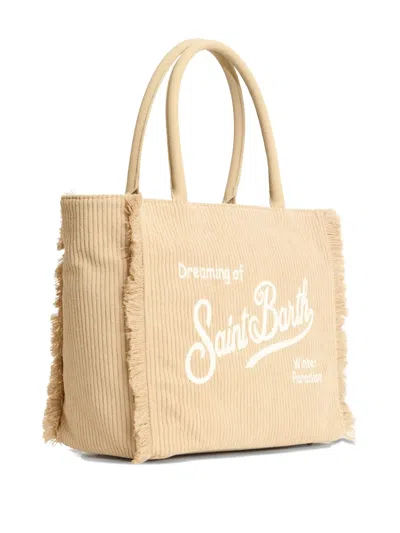 Mc2 Saint Barth Corduroy Fringed Vanity Bag In Neutral