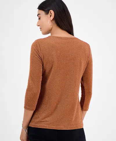 Jm Collection Petite Shine Stripe Jacquard Keyhole Top, Macy's Exclusive In Multi