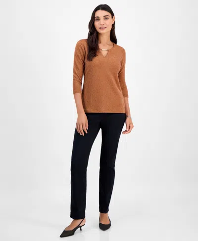 Jm Collection Petite Shine Stripe Jacquard Keyhole Top, Macy's Exclusive In Multi