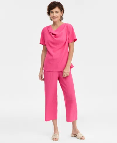 Jm Collection Women's Textured Knit Cropped Pants, Macy's Exclusive In Pink