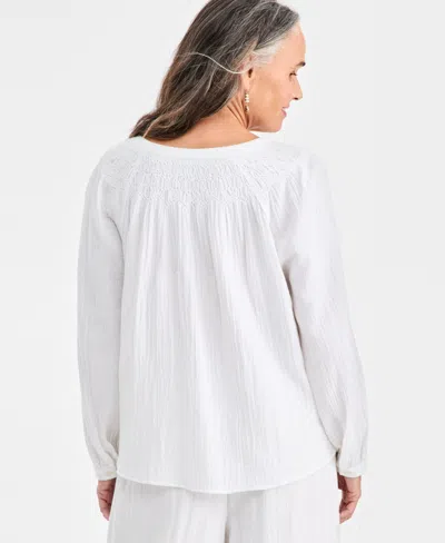 Style & Co Women's Cotton Smocked Split-neck Peasant Top, Macy's Exclusive In White