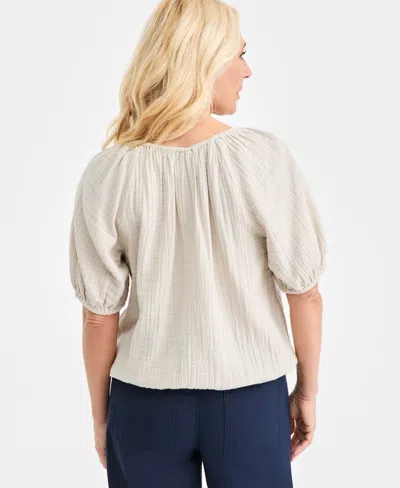 Style & Co Women's Cotton Gauze Solid-color Bubble Top, Macy's Exclusive In Gray