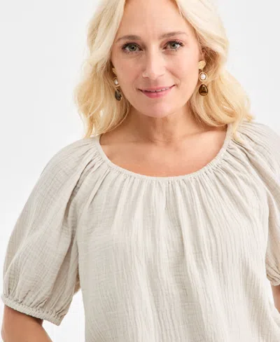 Style & Co Women's Cotton Gauze Solid-color Bubble Top, Macy's Exclusive In Gray