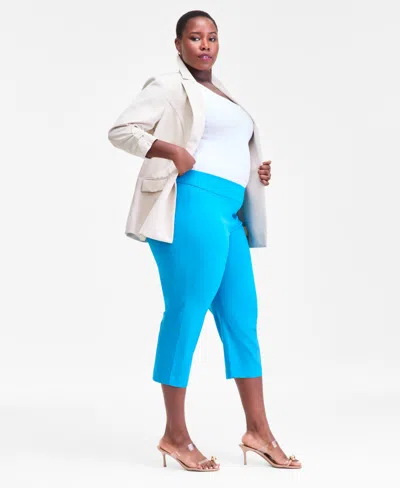 Inc International Concepts Plus Size Mid-rise Pull-on Capri Pants, Created For Macy's In Blue