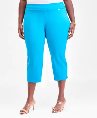 Inc International Concepts Plus Size Mid-rise Pull-on Capri Pants, Created For Macy's In Blue