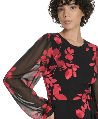 Tommy Hilfiger Petite Long-sleeve Chiffon Combo Midi Dress In Multi