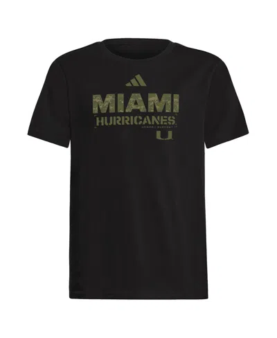 Adidas Originals Big Boys And Girls Black Miami Hurricanes Salute To Service Aeroready T-shirt In Black
