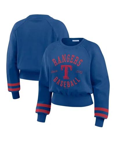 Wear By Erin Andrews Women's Royal Texas Rangers Vintage Washed Cropped Pullover Sweatshirt In Blue