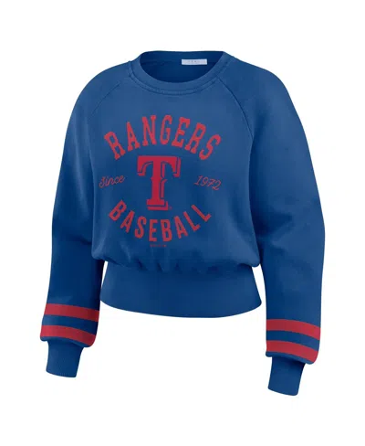 Wear By Erin Andrews Women's Royal Texas Rangers Vintage Washed Cropped Pullover Sweatshirt In Blue