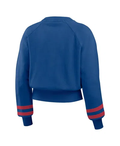 Wear By Erin Andrews Women's Royal Texas Rangers Vintage Washed Cropped Pullover Sweatshirt In Blue