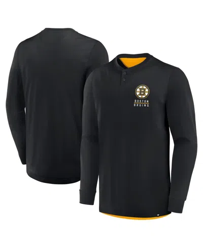 Fanatics Men's Black Boston Bruins Adrenaline Push Long Sleeve Henley Shirt In Animal Print