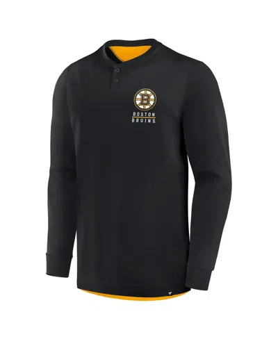 Fanatics Men's Black Boston Bruins Adrenaline Push Long Sleeve Henley Shirt In Animal Print