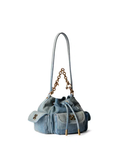 Off-white Logo Plaque Drawstring Shoulder Bag In Blue