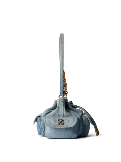 Off-white Logo Plaque Drawstring Shoulder Bag In Blue