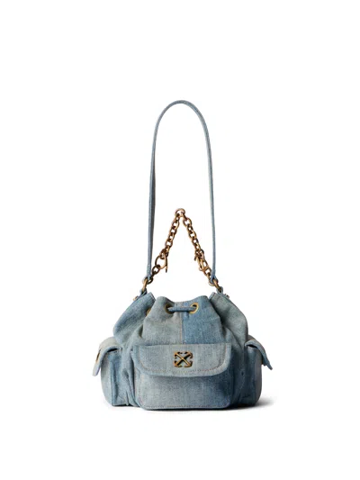 Off-white Logo Plaque Drawstring Shoulder Bag In Blue