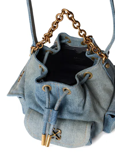 Off-white Logo Plaque Drawstring Shoulder Bag In Blue