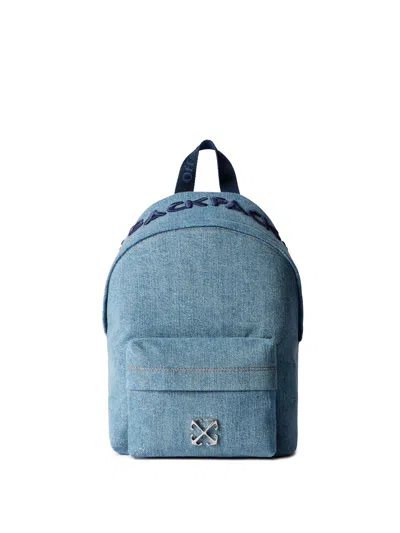 Off-white Jitney Backpack Quote Denim In Blue