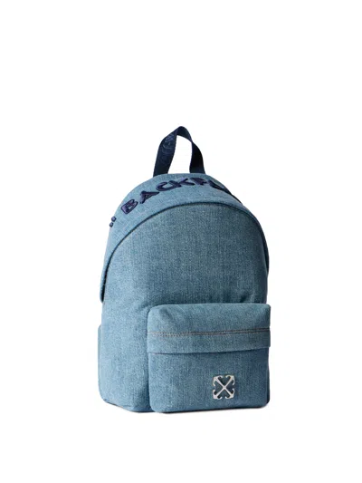 Off-white Jitney Backpack Quote Denim In Blue