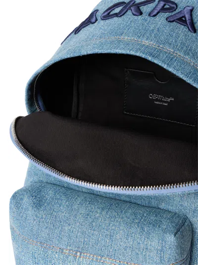 Off-white Jitney Backpack Quote Denim In Blue