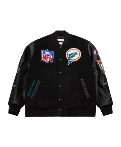 Mitchell & Ness Men's Black Miami Dolphins Blackout Collection Vintage Logo Full-snap Varsity Jacket In Black