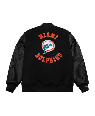 Mitchell & Ness Men's Black Miami Dolphins Blackout Collection Vintage Logo Full-snap Varsity Jacket In Black