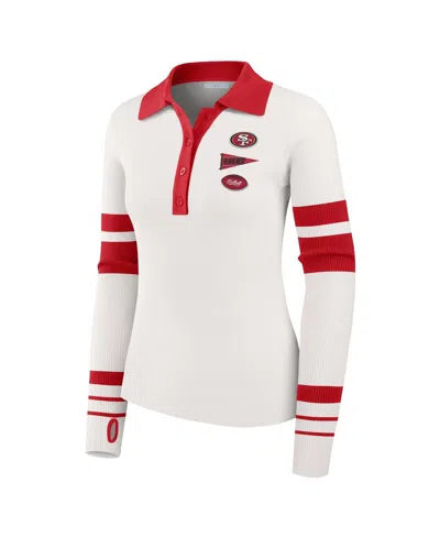 Wear By Erin Andrews Women's White San Francisco 49ers Ribbed Henley Polo Shirt In White
