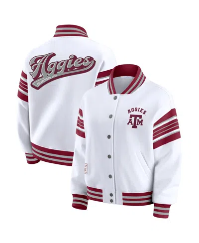Wear By Erin Andrews Women's White/maroon Texas A&m Aggies Satin Stitch Full-snap Fleece Sweatshirt Jacket In Multi
