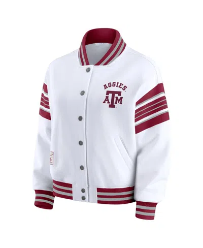 Wear By Erin Andrews Women's White/maroon Texas A&m Aggies Satin Stitch Full-snap Fleece Sweatshirt Jacket In Multi