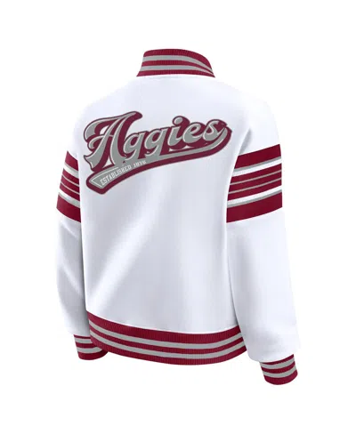 Wear By Erin Andrews Women's White/maroon Texas A&m Aggies Satin Stitch Full-snap Fleece Sweatshirt Jacket In Multi