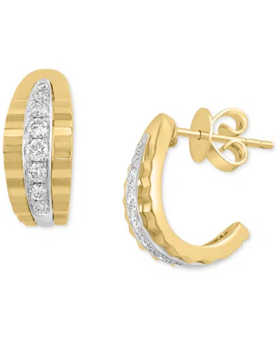 Effy Collection Effy Diamond Ridge Texture Half Hoop Earrings (3/8 Ct. T.w.) In 14k Two-tone Gold In Gold