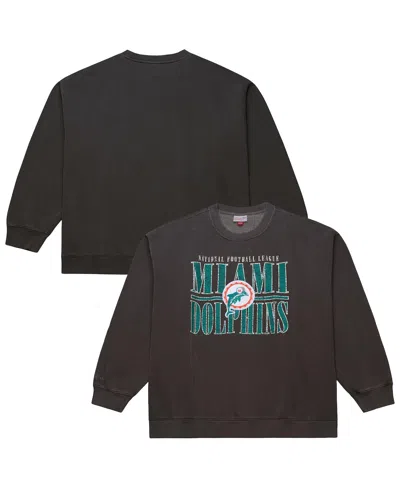 Mitchell & Ness Men's Black Miami Dolphins Downtown Crew Vintage Logo Sweatshirt In Brown