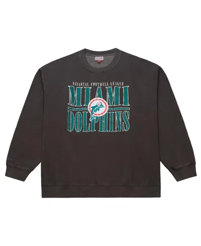 Mitchell & Ness Men's Black Miami Dolphins Downtown Crew Vintage Logo Sweatshirt In Brown