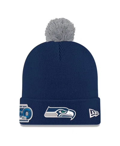 New Era Men's College Navy Seattle Seahawks 50th Season Cuffed Pom Knit Hat In Blue
